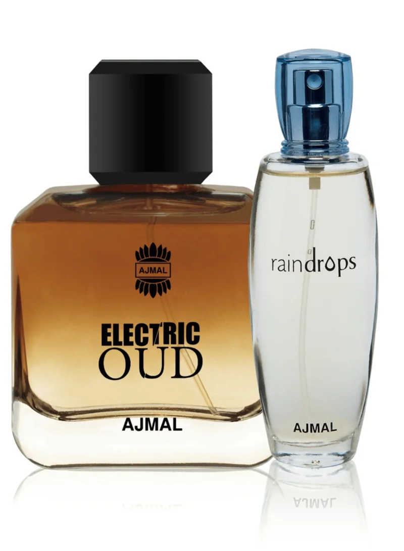 اجمل Raindrops EDP 50ml & Electric Oud EDP 100ml – Fresh Aquatic and Oud Combo